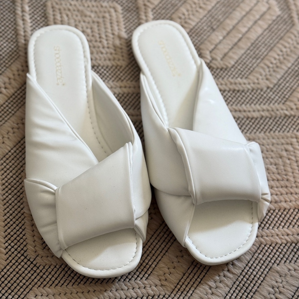 White faux leather sandals